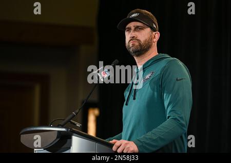 Philadelphia Eagles head coach Nick Sirianni speaks during a press  conference at the Sheraton Grand at Wild Horse Pass in Phoenix, Arizona.  Picture date: Wednesday February 8, 2023. Super Bowl LVII will