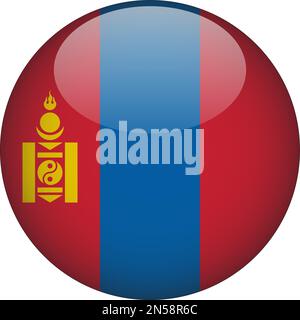 Mongolia 3D Rounded Flag Icon Button Vector Stock Vector
