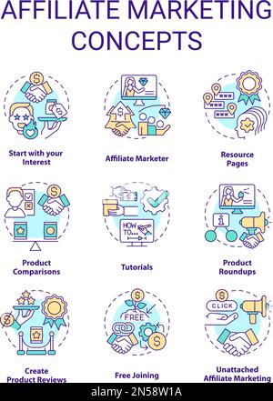Affiliate marketing concept icons set Stock Vector