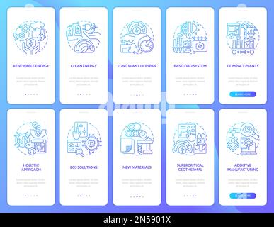 Geothermal power blue gradient onboarding mobile app screen set Stock Vector