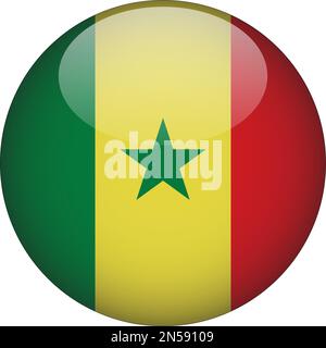 Senegal 3D Rounded Flag Icon Button Vector Stock Vector