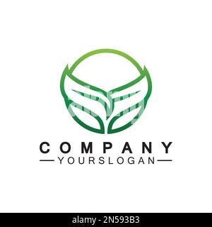 Simple leaf logo inside circle with minimal line art design style Stock Vector