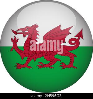 Wales 3D Rounded Flag Icon Button Vector Stock Vector