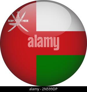 Oman 3D Rounded Flag Icon Button Vector Stock Vector