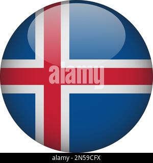 Iceland 3D Rounded Flag Icon Button Vector Stock Vector