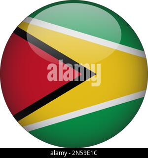 Guyana 3D Rounded Flag Icon Button Vector Stock Vector