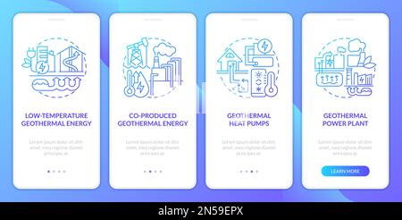 Types of geothermal energy blue gradient onboarding mobile app screen Stock Vector