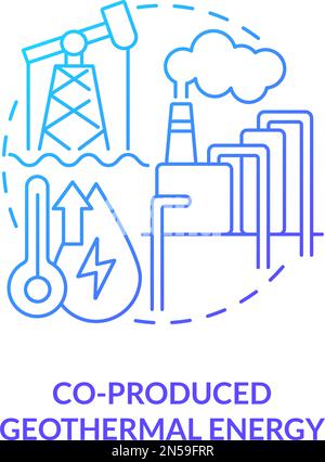 Co-produced geothermal energy blue gradient concept icon Stock Vector