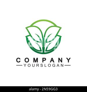 Simple leaf logo inside circle with minimal line art design style Stock Vector