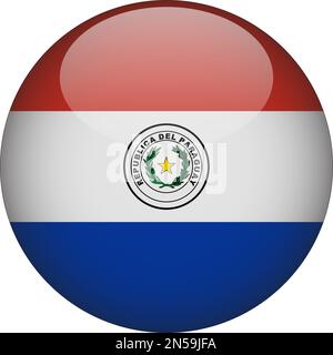 Paraguay 3D Rounded Flag Icon Button Vector Stock Vector