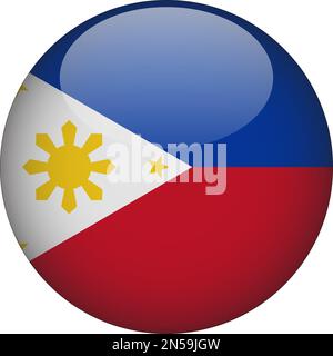 Philippines 3D Rounded Flag Icon Button Vector Stock Vector