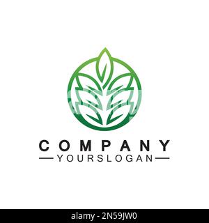 Simple leaf logo inside circle with minimal line art design style Stock Vector