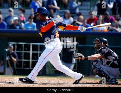 Houston Astros right fielder L.J. Hoes (28) during an MLB baseball game  between the Houston Astros and the Oakland Athletics Saturday April 19,  2014 at Oakland-Alameda County Coliseum, Oakland, Ca. The Oakland