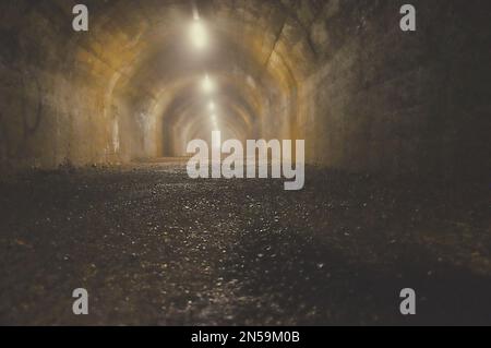 Tunnel world war 2 in Rijeka city, no people, empty passage. Military tunnel in Rijeka, Croatia. Now this pedestrian tunnel is popular tourist attract. Stock Photo