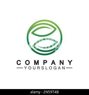 Simple leaf logo inside circle with minimal line art design style Stock Vector