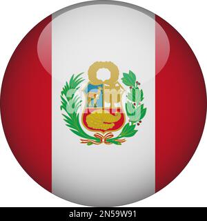 Peru 3D Rounded Flag Icon Button Vector Stock Vector