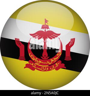 Brunei 3D Rounded Flag Icon Button Vector Stock Vector