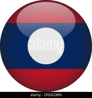 Laos 3D Rounded Flag Icon Button Vector Stock Vector