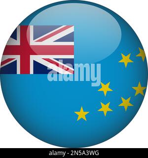 Tuvalu 3D Rounded Flag Icon Button Vector Stock Vector