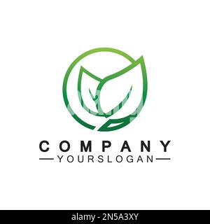 Simple leaf logo inside circle with minimal line art design style Stock Vector