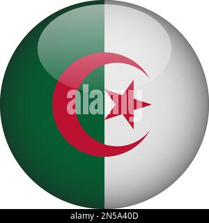 Algeria 3D Rounded Flag Icon Button Vector Stock Vector