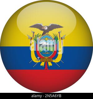 Ecuador 3D Rounded Flag Icon Button Vector Stock Vector