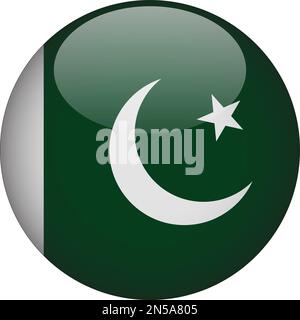 Pakistan 3D Rounded Flag Icon Button Vector Stock Vector