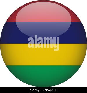 Mauritius 3D Rounded Flag Icon Button Vector Stock Vector