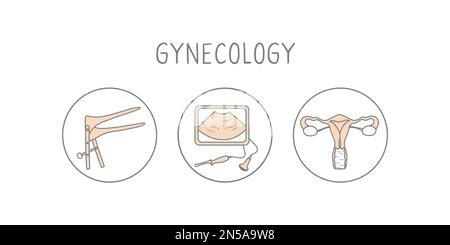 Gynecology icon set. Linear simple illustration woman health check-up ...