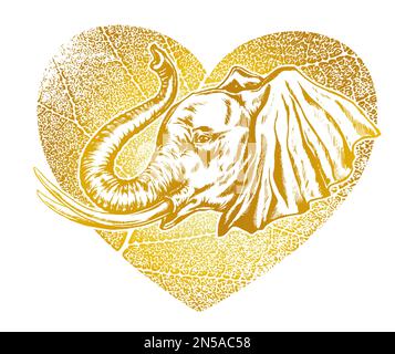 Elephant head. Golden silhouette of an elephant's head in profile. Stock Vector