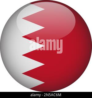 Bahrain 3D Rounded Flag Icon Button Vector Stock Vector