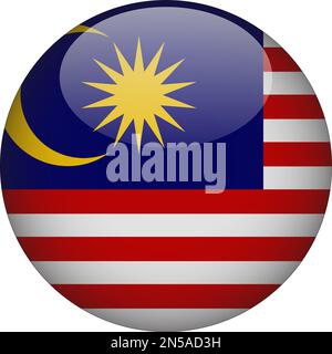Malaysia 3D Rounded Flag Icon Button Vector Stock Vector