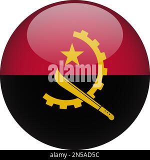 Angola 3D Rounded Flag Icon Button Vector Stock Vector