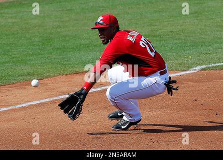 Cincinnati Reds third baseman Chris Sabo leaps in the air as the