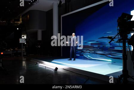 Munich, Germany. 09th Feb, 2023. Roland Busch, CEO of Siemens AG, stands on stage during the virtual Annual Shareholders' Meeting. Credit: Sven Hoppe/dpa-Pool/dpa/Alamy Live News Stock Photo