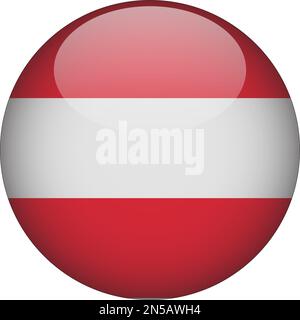 Austria 3D Rounded Flag Icon Button Vector Stock Vector