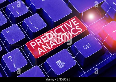 Text sign showing Predictive Analytics, Business approach Optimize Collection Achieve CRM Identify Customer Stock Photo