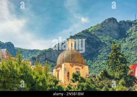 Church of Our Lady of the Assumption in Positano coastal town on Amalfi coast, Campania, Italy. Summer vacation travel destination Stock Photo