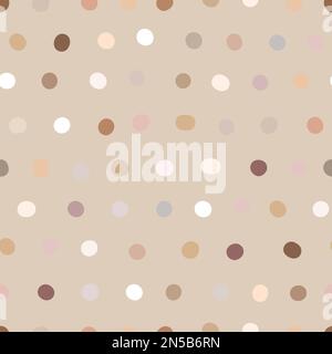 Seamless neutral polka dots pattern. Brown hand-drawn circles on beige background. Abstract lines of points ornament. Vector boho illustration for wal Stock Vector