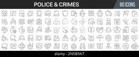 Police and crimes line icons collection. Big UI icon set in a flat design. Thin outline icons pack. Vector illustration EPS10 Stock Vector