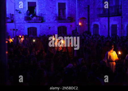 Procession of Verges and Dance of Death (held on Maundy Thursday) in Verges, El Baix Empordà, Girona. Stock Photo