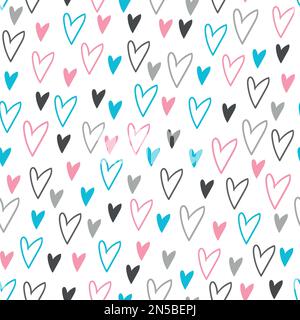 Simple seamless pattern with pink, blue and gray hand drawn hearts on white background. For children's room, wallpaper, textile, gift paper, notebook Stock Vector