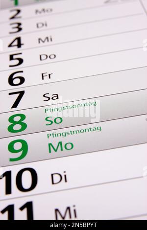 year calendar 2025 in German, Pentecost Stock Photo