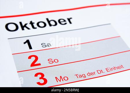 year calendar 2022 in German, German Day of Unity, October 3 Stock Photo