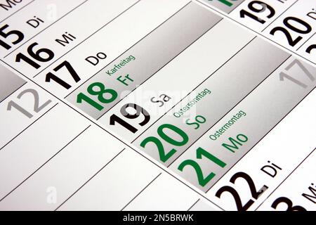 year calendar 2025 in German, Easter Stock Photo