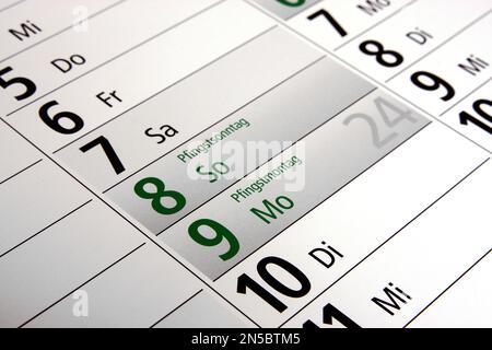 year calendar 2025 in German, Pentecost Stock Photo