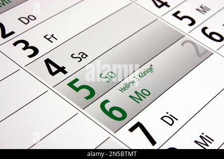 year calendar 2025 in German, Epiphany Stock Photo