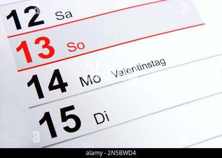 year calendar 2022 in German, Valentine's Day, February 14th Stock Photo