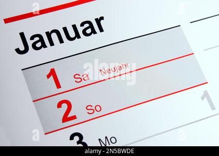 year calendar 2022 in German, Ney Year's Day Stock Photo