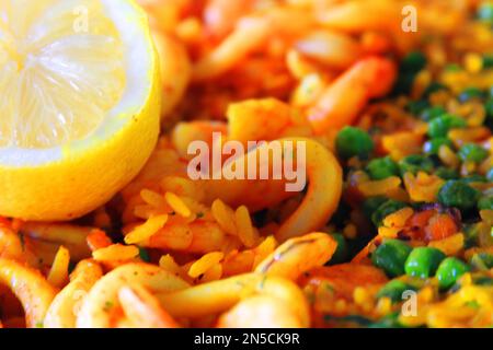 Paella, Paeja, Seafood, Frutos do mar Stock Photo